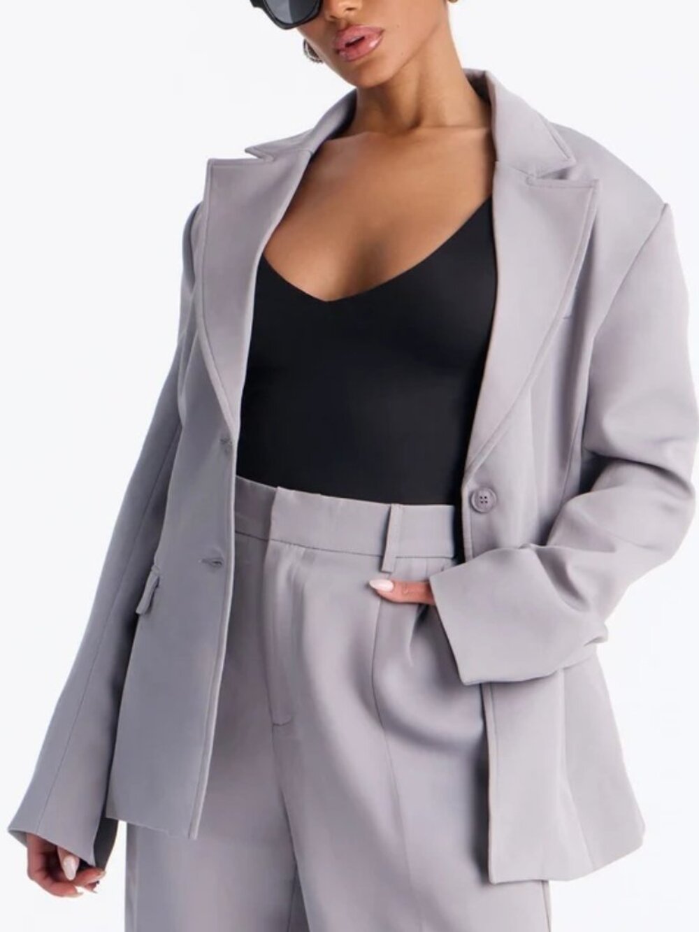 Fashion Nova Gray Kendall Hourglass Fitted Blazer SZ L